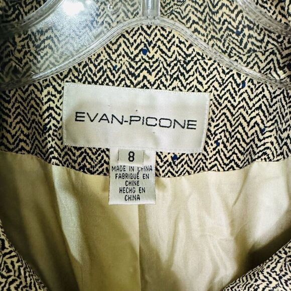 EVAN PICONE 100% Silk Brown & Beige 4 Button Blazer Womens 14 Lined Pockets Vtg - Picture 4 of 8